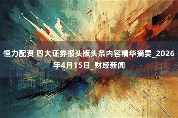 恒力配资 四大证券报头版头条内容精华摘要_2026年4月15日_财经新闻