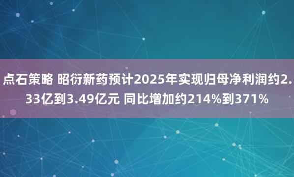 点石策略 昭衍新药预计2025年实现归母净利润约2.33亿到3.49亿元 同比增加约214%到371%